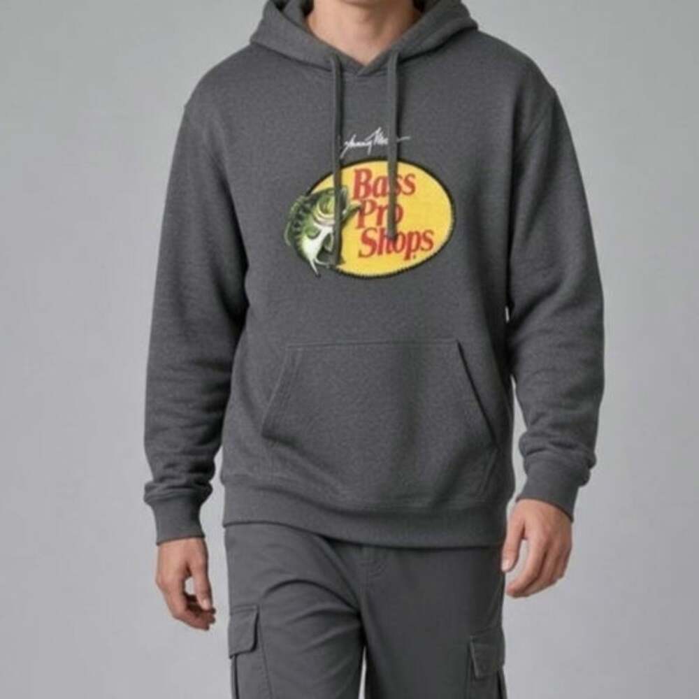 Johnny Morris Hoodie Mens Size 3XL Bass Pro Shop Sweatshirt Fleece Lined Gray